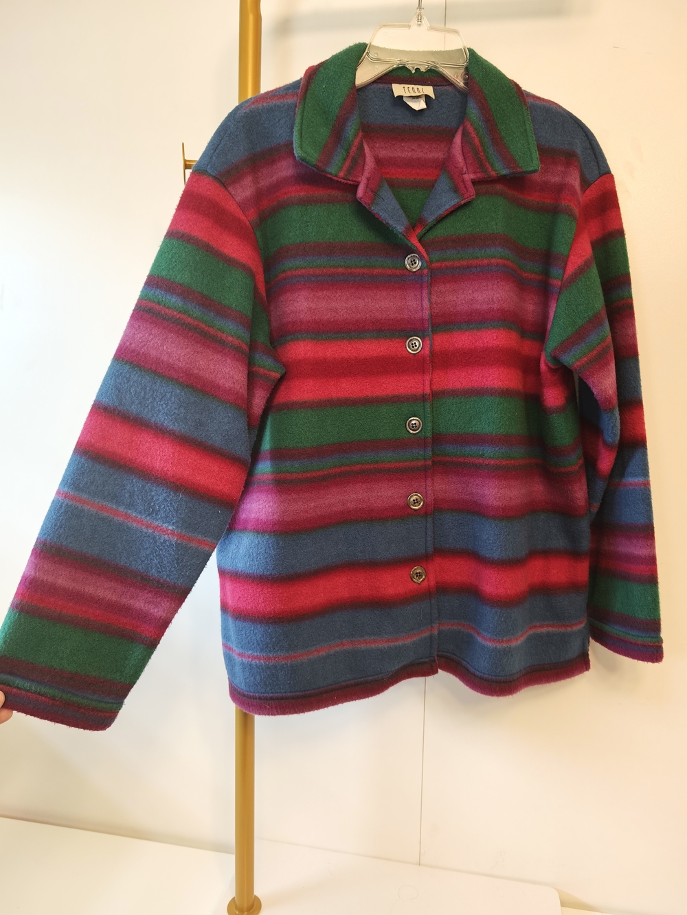 Teddi Striped Button-Up Cardigan Jacket in Pink, Green & Blue